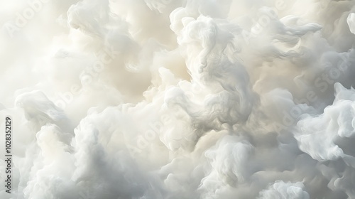 A soft, cloud-like pattern with billowing, organic shapes in various shades of white and grey. The fluffy forms blend together seamlessly, creating a calming, ethereal effect