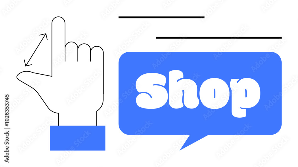 Hand pointing up with arrow and speech bubble with the word Shop in bold. Simple, clean design with minimal colors. Ideal for e-commerce, digital advertising, marketing, online stores, user interface Hand pointing up with arrow and speech bubble with the word Shop in bold. Simple, clean design with minimal colors. Ideal for e-commerce, digital advertising, marketing, online stores, user interface