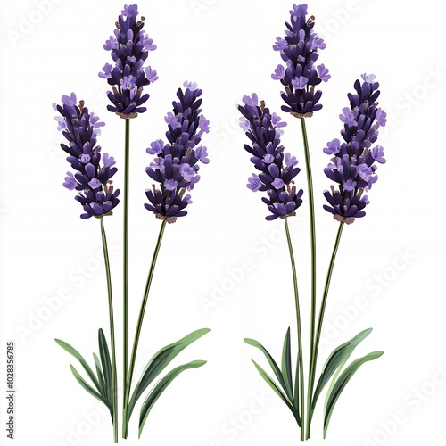 Purple lavender flowers on a white background.