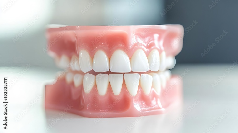 Fototapeta premium Curing light on filled tooth, focus on procedure, clinical detail