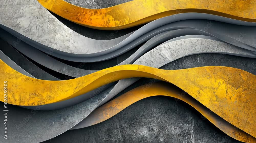 Yellow and gray curved shapes create an abstract design Yellow and gray curved shapes create an abstract design