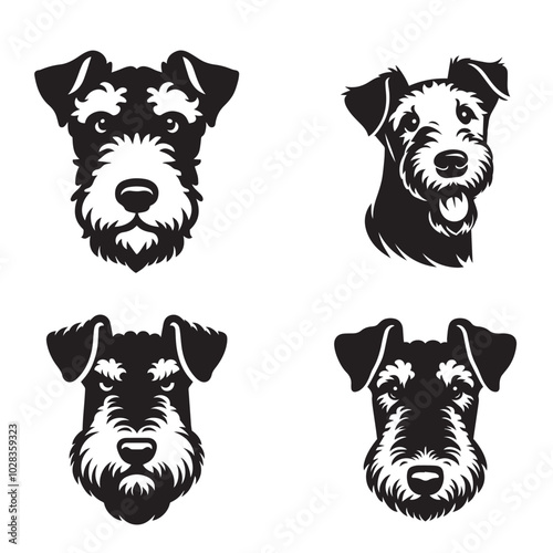 Collection of Airedale Terrier Dog Face vector illustration - Airedale Terrier Dog Logo Design 