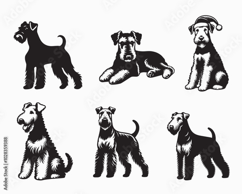 Collection of Airedale Terrier Dog vector illustration - Airedale Terrier Dog Silhouette Clipart Design