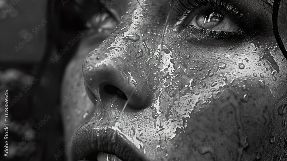 Obraz premium Water Droplets on Skin - A Close-Up Portrait