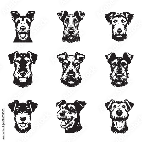 Collection of Airedale Terrier Dog Face vector illustration - Airedale Terrier Dog Logo Design 
