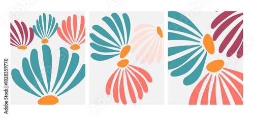 contemporary  groovy  botanical flower vector wall art printing design illustration template
