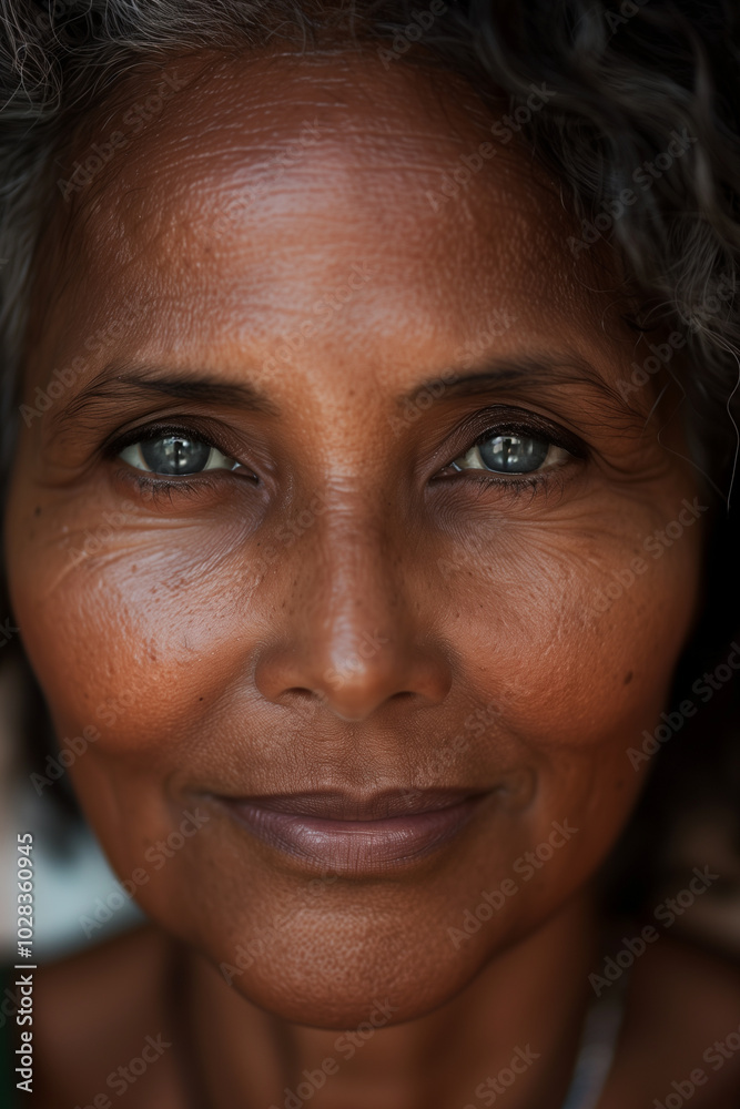 portrait of a black woman with curly hair and striking green eyes. Her skin has a warm tone, showcasing natural beauty portrait of a black woman with curly hair and striking green eyes. Her skin has a warm tone, showcasing natural beauty