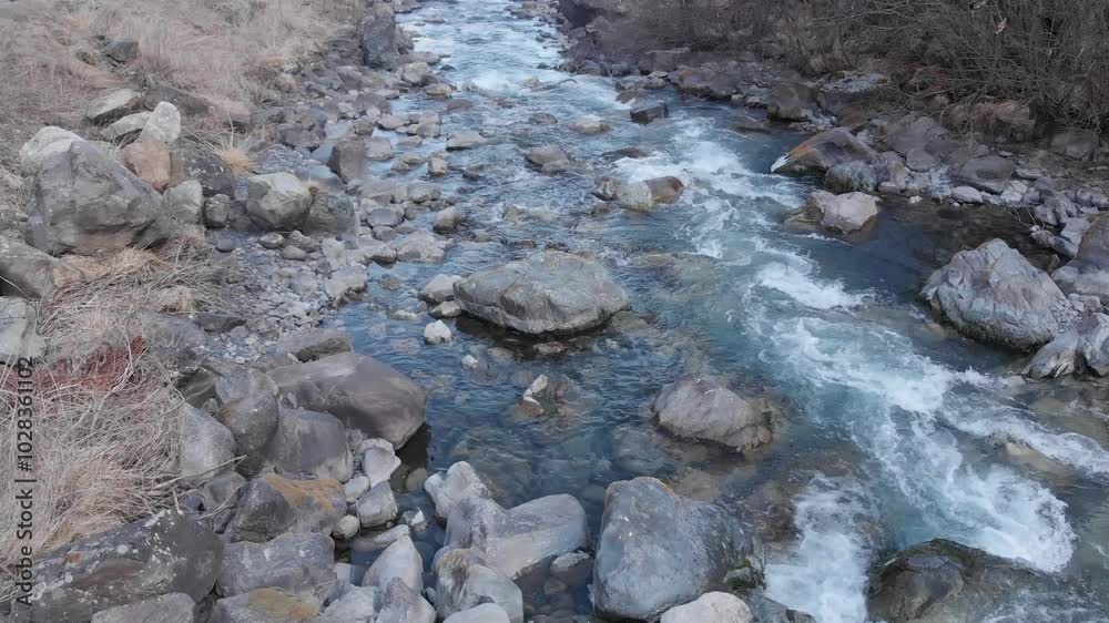 Caucasus, North Ossetia. Kurtat gorge. Mountain river. Caucasus, North Ossetia. Kurtat gorge. Mountain river.