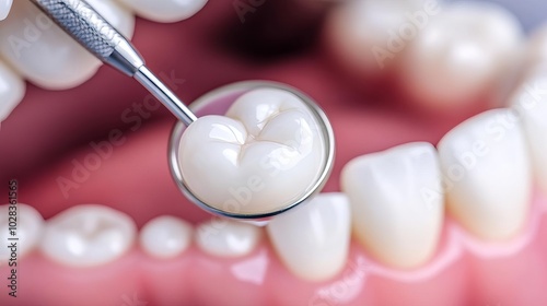 Filling molar tooth, detailed view, dental care focus