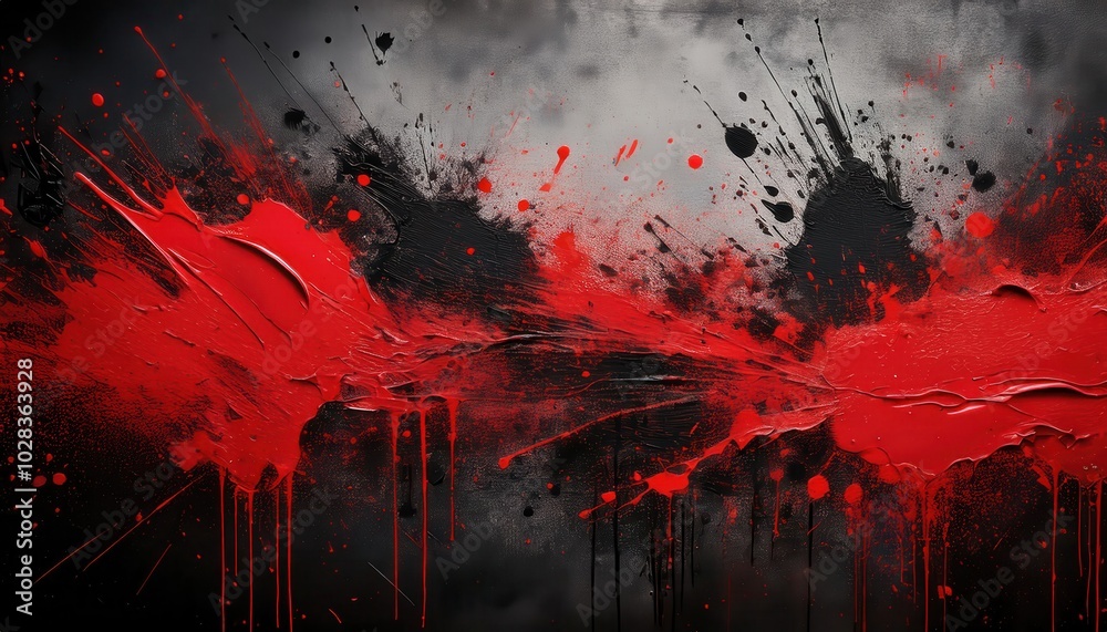 Chaotic Energy. Black and Red Paint Splash on Grunge Textured Canvas Depicting Urban Destruction, Aggression, and Bold Expression. Perfect for Album Covers, Concept Art, and Dark Thematic Projects Chaotic Energy. Black and Red Paint Splash on Grunge Textured Canvas Depicting Urban Destruction, Aggression, and Bold Expression. Perfect for Album Covers, Concept Art, and Dark Thematic Projects