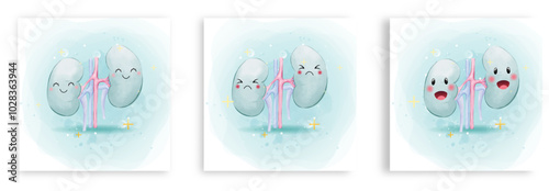 Human kidney water brush style in moods. Water brush kidney on watercolor background vector for web design on white.Vector illustrator