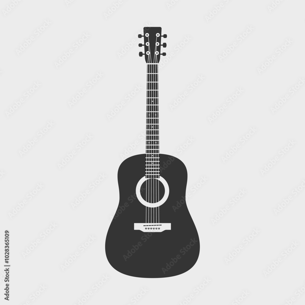 Fototapeta premium Classical acoustic guitar. Monochrome vector image