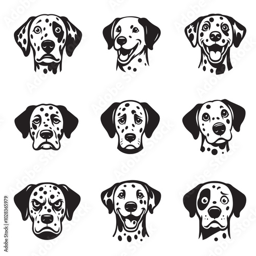 Collection of Dalmatian Dog Face vector illustration - Dalmatian Dog Silhouette Design 
