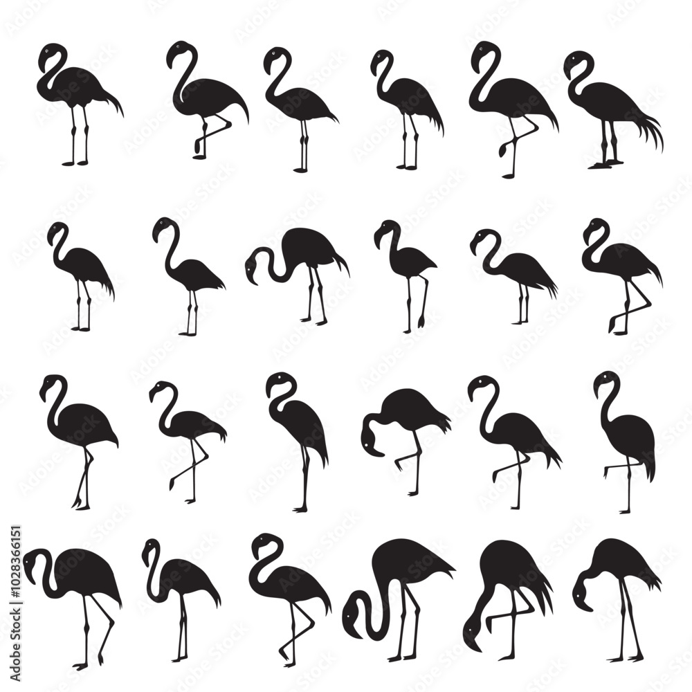 Obraz premium Set Of Flamingo Standing silhouette design, Flamingo Bird vector illustration