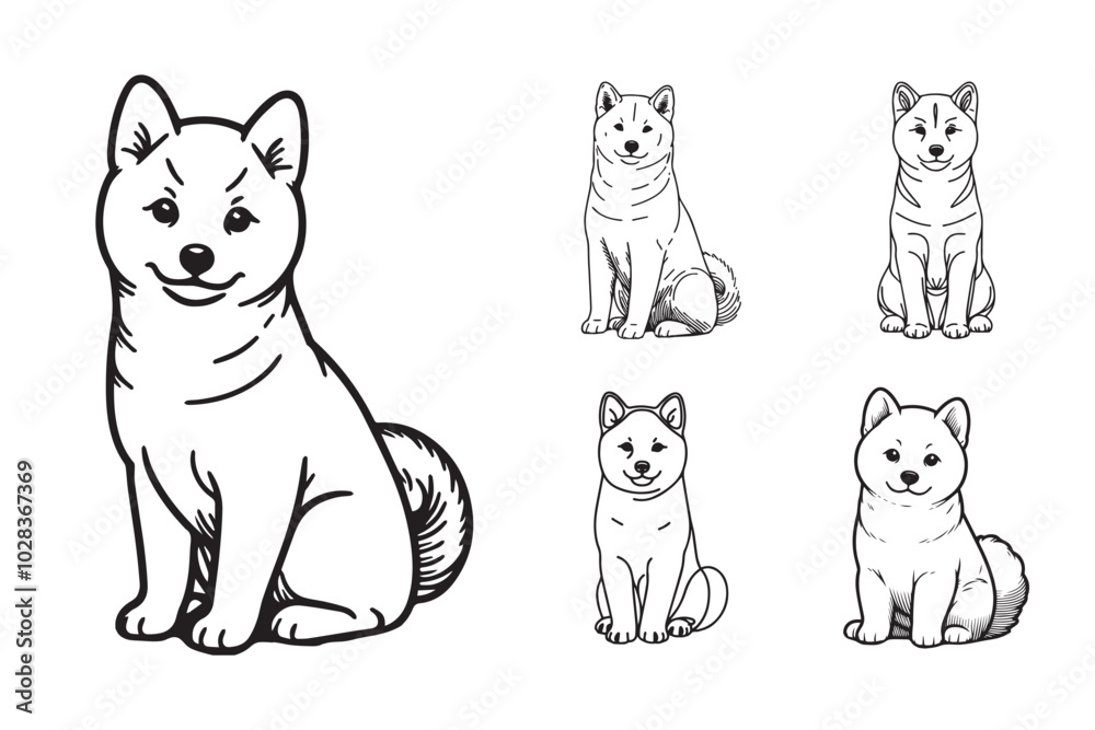 Obraz premium Illustration featuring a cute Japanese Shiba dog in a pose
