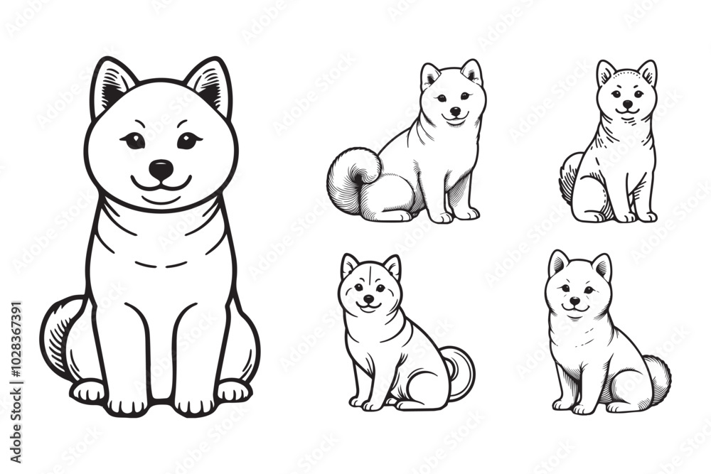Charming illustration of a pet Shiba in a calm position