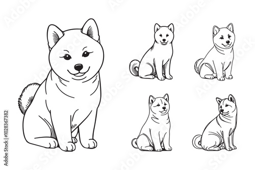 Hand-drawn clipart showcasing a small Shiba dog sitting