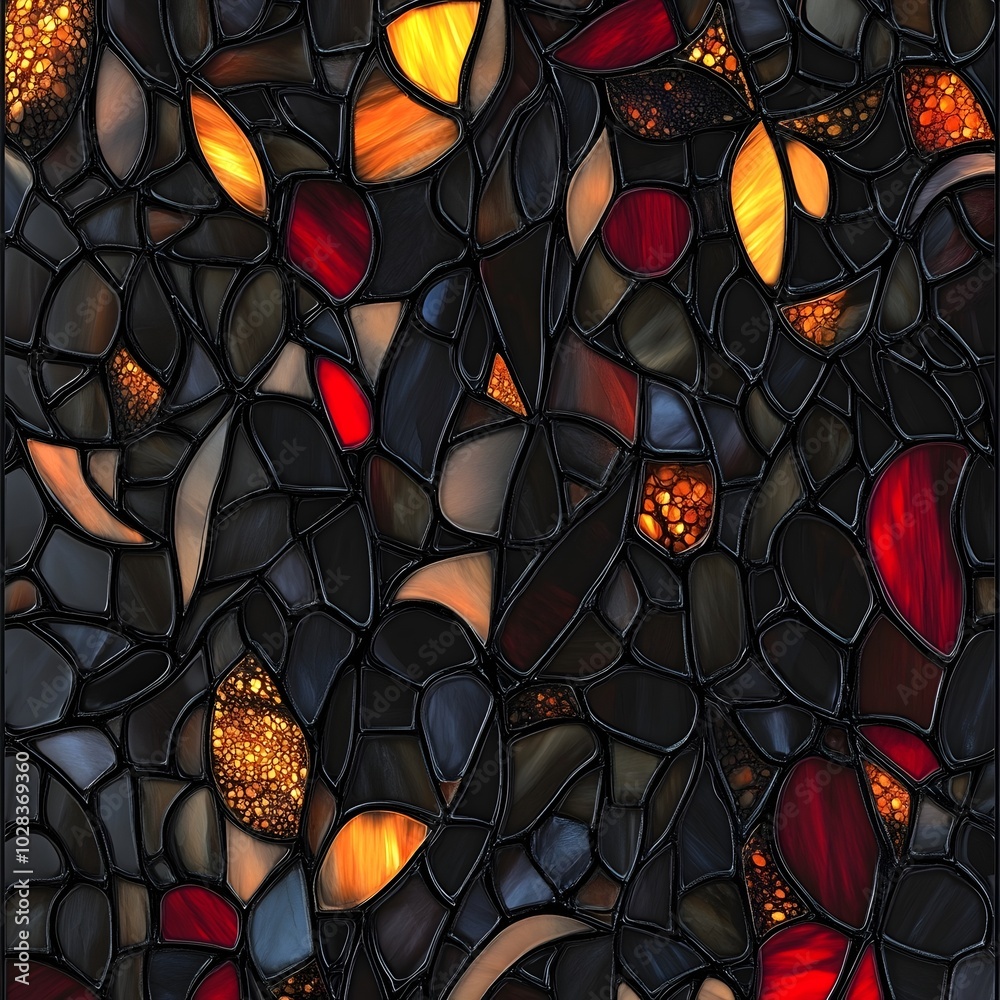 stained glass shiny abstract background, Geometric hexagon pattern wallpaper with a seamless mosaic design in vibrant colors, featuring 3D cube shapes and a textured glass effect