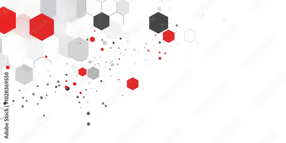A white background with hexagons in gray and red, banner design. AI generation A white background with hexagons in gray and red, banner design. AI generation