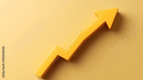 A Yellow 3D Arrow Pointing Upwards on a Light Yellow Background