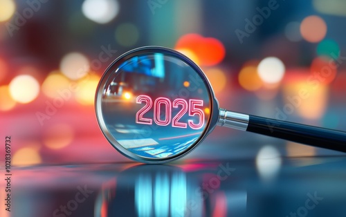 Magnifying Glass Focusing on "2025" for New Year Planning