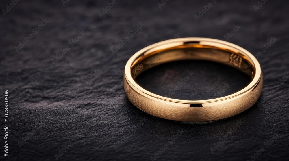 Elegant gold ring on a dark matte backdrop, offering a premium platform for luxury brand displays or exclusive product showcases Elegant gold ring on a dark matte backdrop, offering a premium platform for luxury brand displays or exclusive product showcases