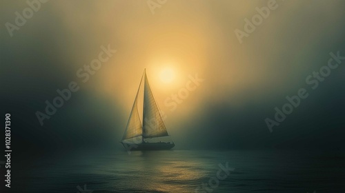 Sailboat sailing ocean sunset hazy fog ships sails underneath random arts bright sun camp half blood passages last light
