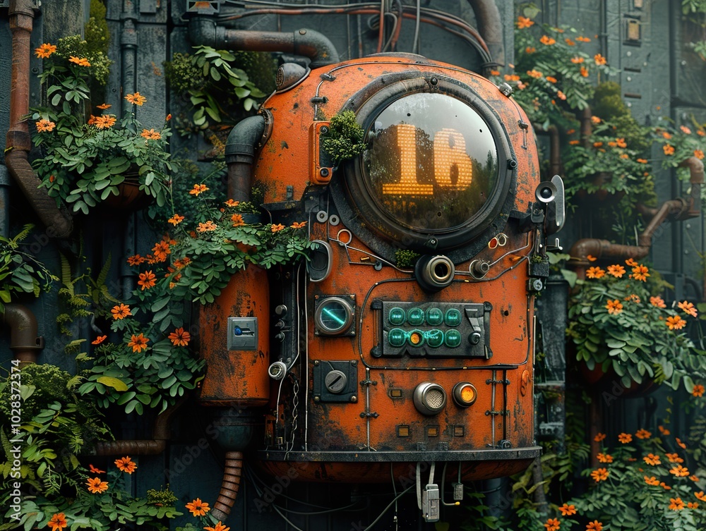 Futuristic Machine in a Garden Setting Futuristic Machine in a Garden Setting