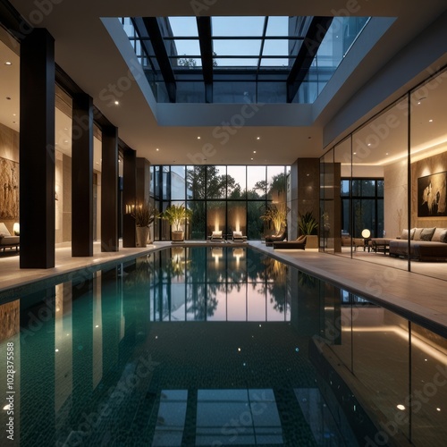Wallpaper Mural Luxury Home Interior Design with Indoor Pool and Balcony. Generated With Ai Torontodigital.ca