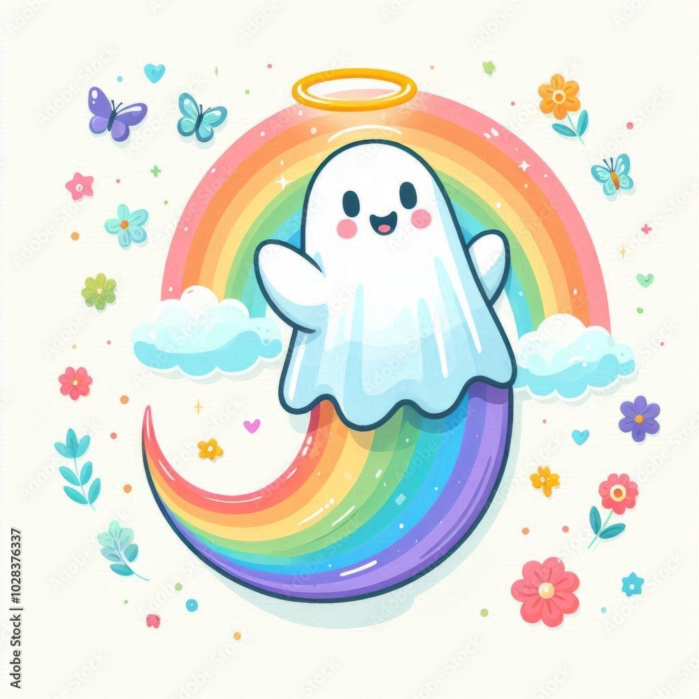 Cute colorful Ghost with flowers. Generated With Ai Cute colorful Ghost with flowers. Generated With Ai