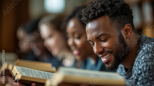 Diverse Group Reading And Studying Bible, Generative AI