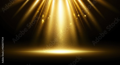 Golden Spotlight Effect on Dark Stage with Glittering Particles