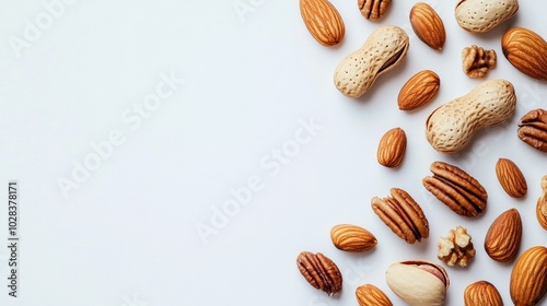 Wallpaper Mural Simple arrangement of assorted nuts, like almonds and pecans, on a bright white background, well-lit and clean. Torontodigital.ca