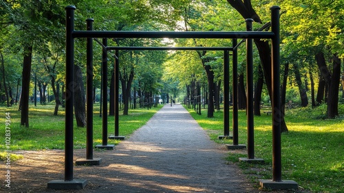 Serene Park Pathway Surrounded by Lush Greenery