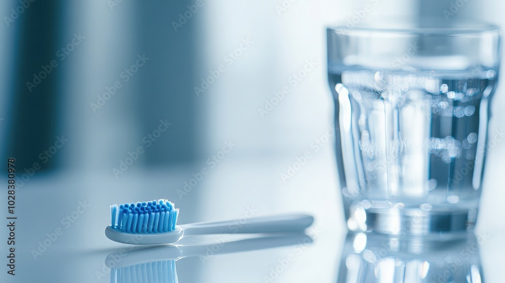 Toothbrush and Water Glass on a Clean Surface Toothbrush and Water Glass on a Clean Surface
