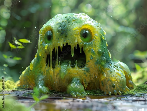 Gooey Green Monster in a Lush Forest photo