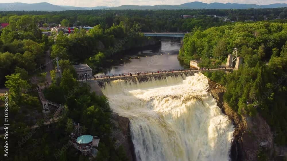 4k drone view of montmorency fall in Canada 4k drone view of montmorency fall in Canada