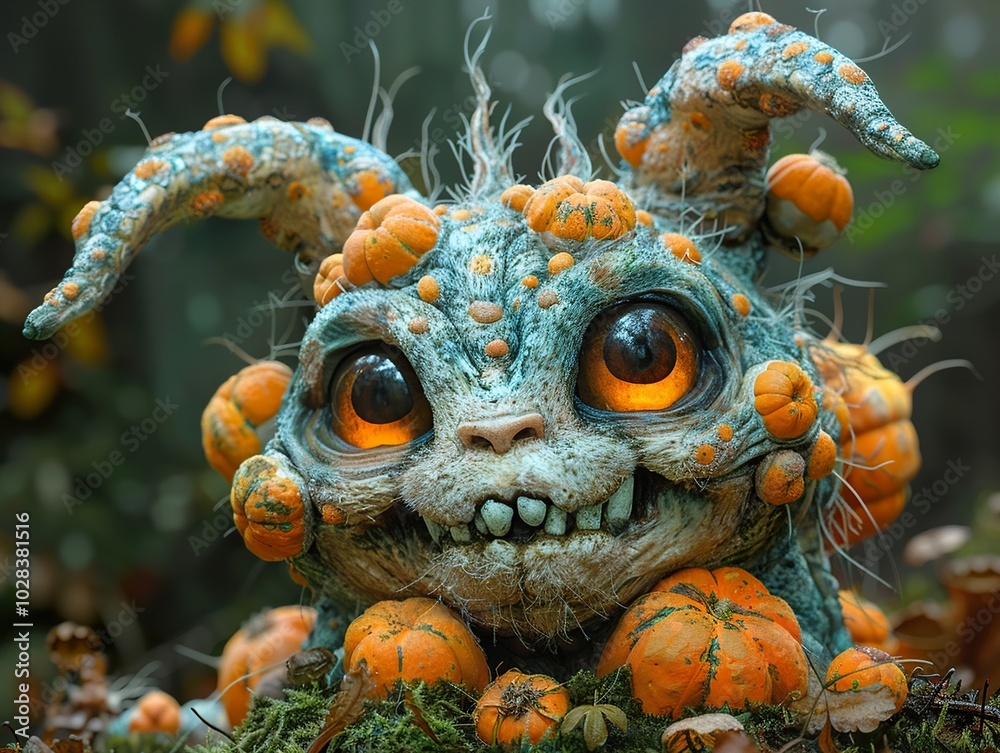 Cute and Creepy Halloween Creature with Pumpkins Cute and Creepy Halloween Creature with Pumpkins