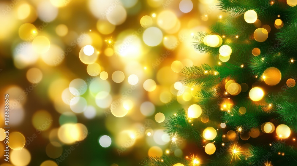 Blurred light background, Christmas tree with golden lights. Christmas and New Year festive concept. Template for greeting card, invitation, banner with copy space. Blurred light background, Christmas tree with golden lights. Christmas and New Year festive concept. Template for greeting card, invitation, banner with copy space.