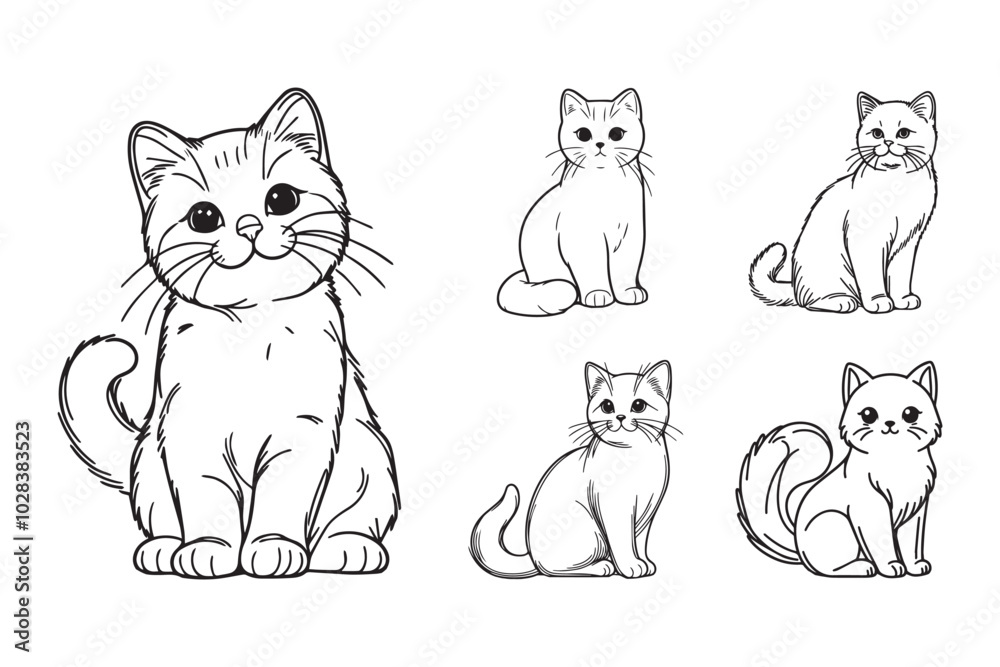 Cute cat depicted in a playful sitting pose through hand-drawn artwork Cute cat depicted in a playful sitting pose through hand-drawn artwork