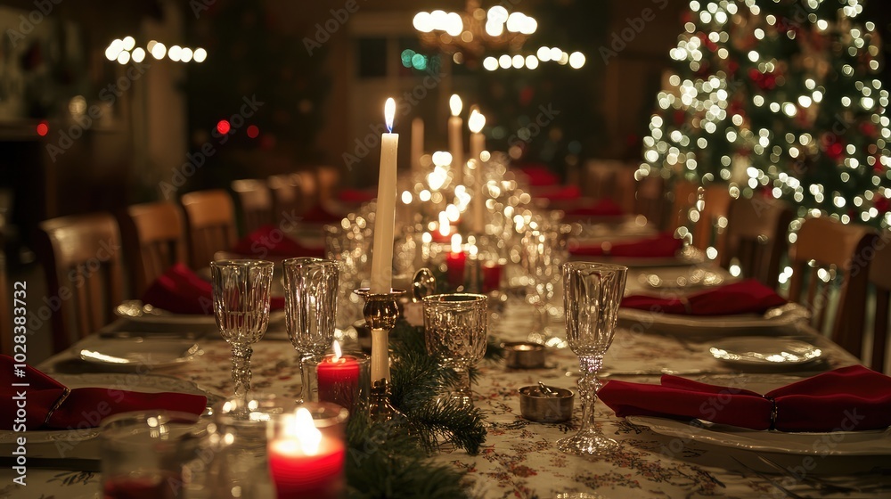 Elegant Christmas Dining Table with Candles and Decor