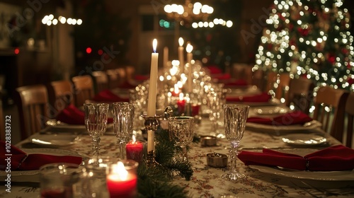 Elegant Christmas Dining Table with Candles and Decor