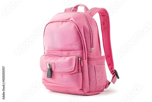 School backpack pink color. Isolated on white background.