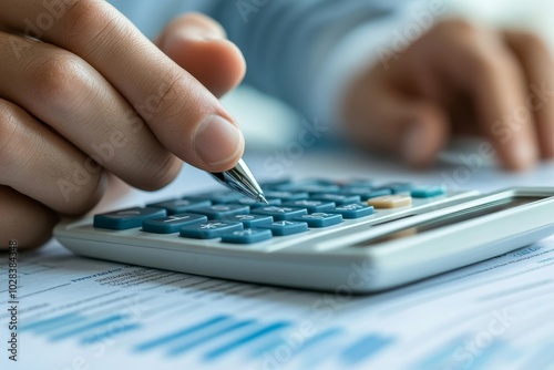 Close-up Of A Businessperson's Hand Using Calculator, Generative AI