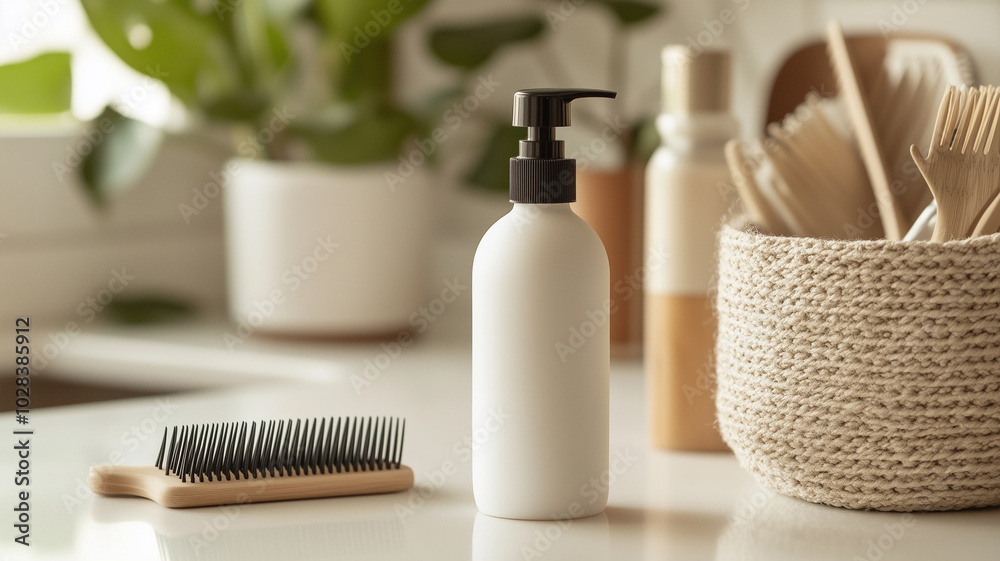 Minimalist mockup white lotion bottle with a black pump. showcasing beauty products or creating a clean aesthetic. Minimalist mockup white lotion bottle with a black pump. showcasing beauty products or creating a clean aesthetic.