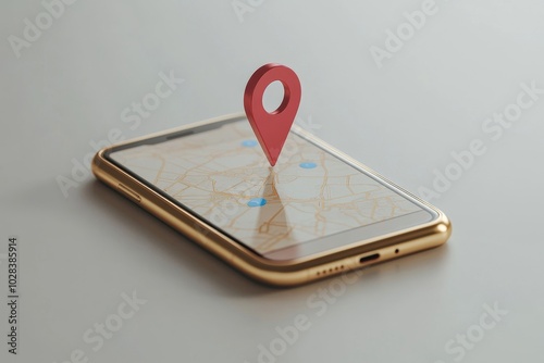 Cellphone With Map Pin Pointer On White Surface, Generative AI