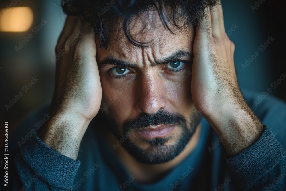 Self Impostor Disorder And Depression. Man With Panic, Generative AI Self Impostor Disorder And Depression. Man With Panic, Generative AI