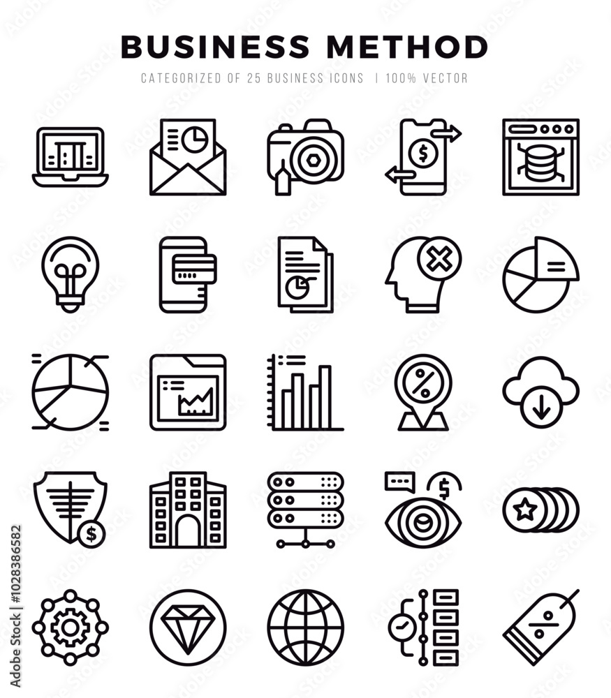 Collection of Business Method 25 Lineal Icons Pack. Collection of Business Method 25 Lineal Icons Pack.