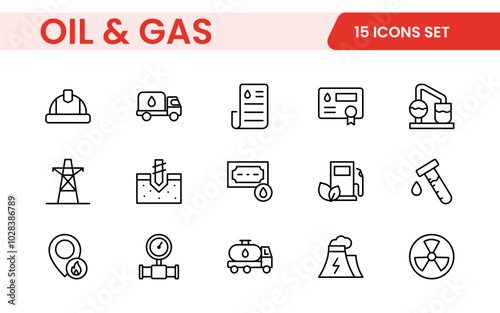 Set of Oil Gas Industry Line Icons. Contains such Icons as Gas Station, Oil Factories, Transportation, and more. line icon set.