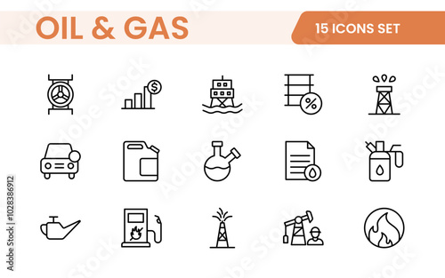 Set of Oil Gas Industry Line Icons. Contains such Icons as Gas Station, Oil Factories, Transportation, and more. line icon set.